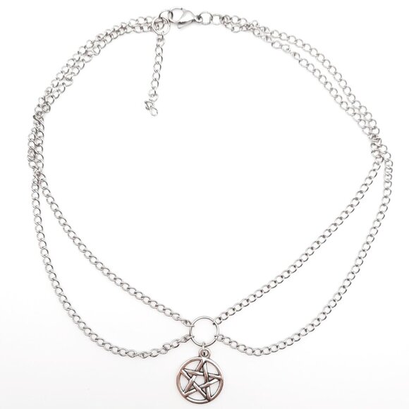 Pentacle Pentagram Wiccan Witch Drape Chain Necklace Gothic Handmade Jewelry - Picture 2 of 9